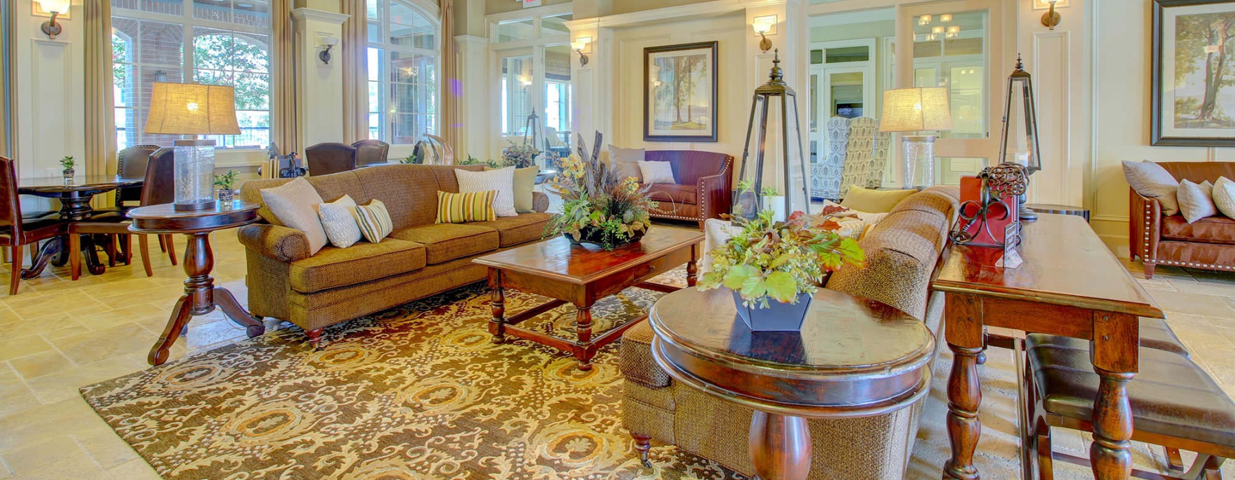 lobby with chandeliers and couches