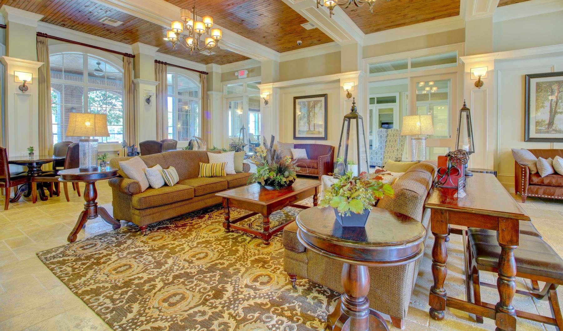 lobby with chandeliers and couches