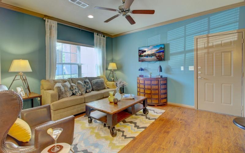 living room open to kitchen